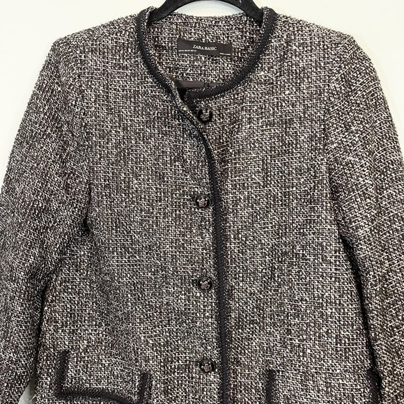 Zara Basic Women's Black Tweed Fringes Metallic Thread Button Up Jacket Size XS - Picture 6 of 11